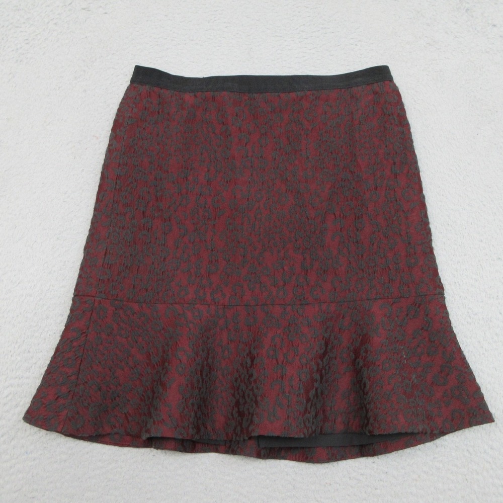Ann Taylor Skirt Womens 8‎ Red Lace Trumpet Ruffled Overlay Knee Length Romantic